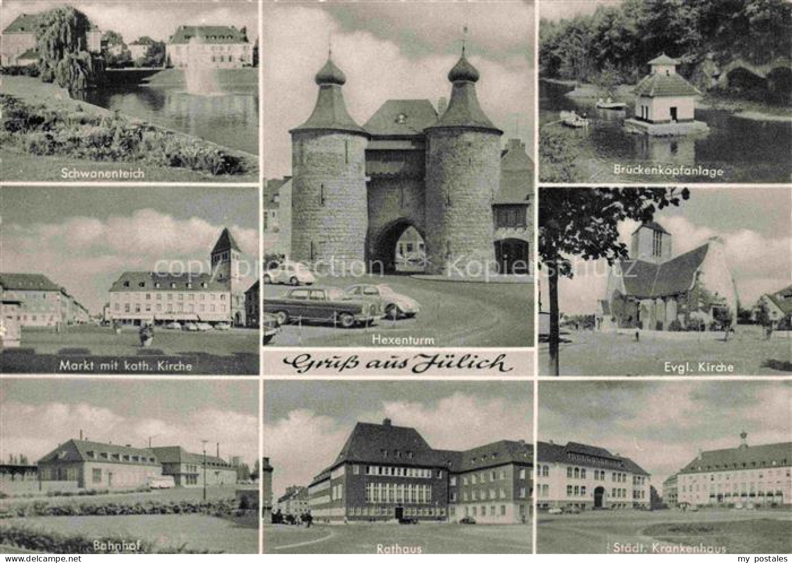 Juelich Hexenturm Schwanenteich Brueckenkoepfanlage Markt Katholische-Kirche Eva
