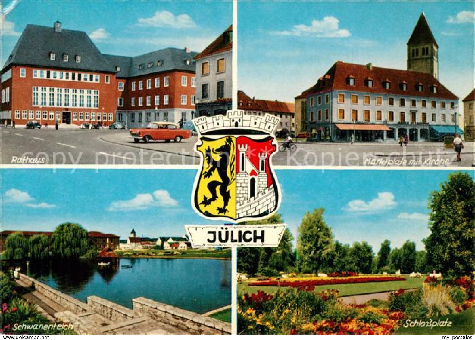 Juelich Rathaus Marktplatz Kirche Schwanenteich Schlossplatz Wappen