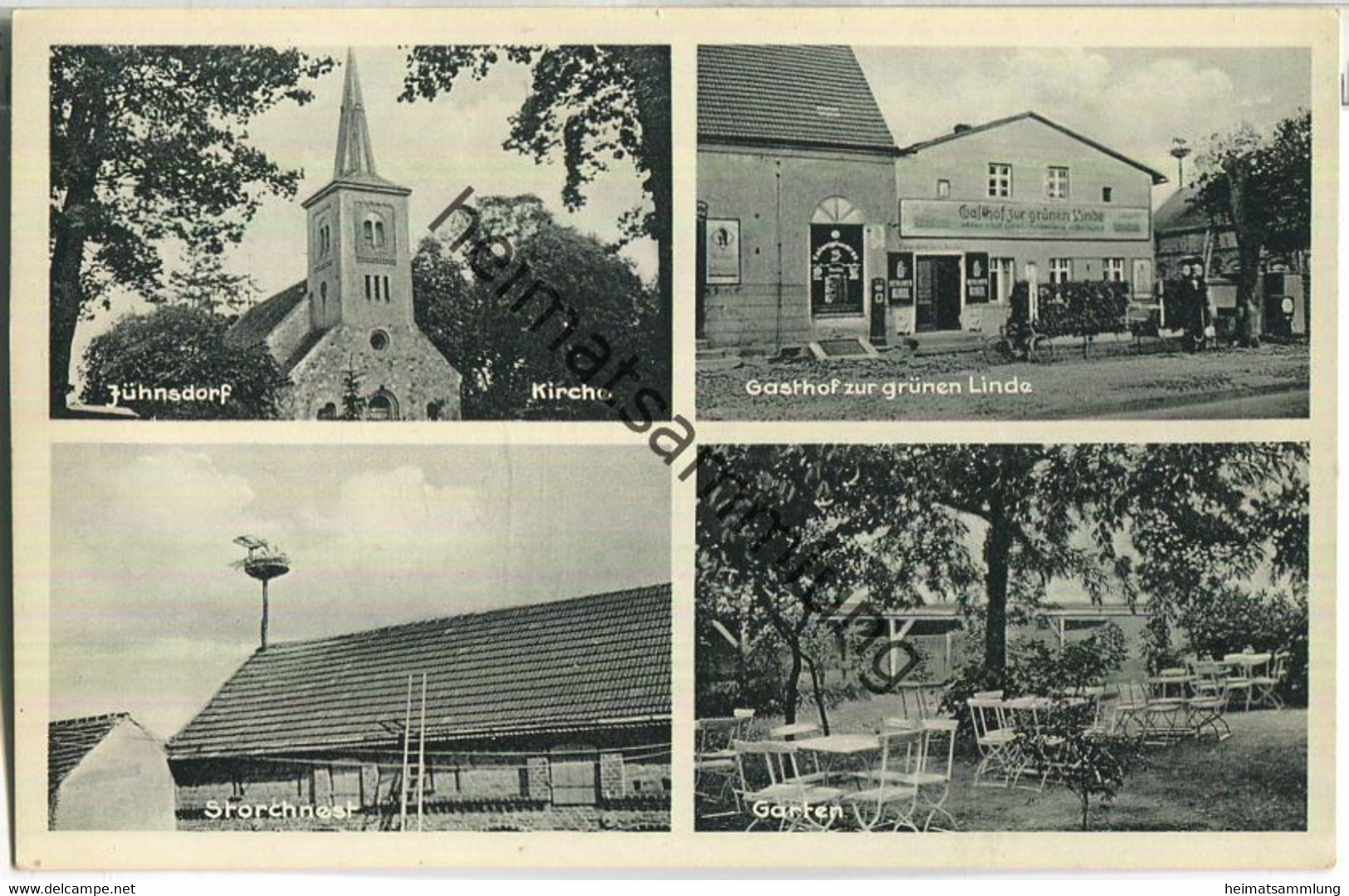 Jühnsdorf - Krs. Teltow - Kirche - Storchennest - Gasthof zur grünen Linde - Inhaber Albert Düver - Garten - Tankstelle
