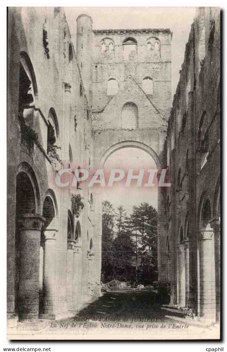 Jumieges CPA Anciennes abbaye de Jumieges La nef de l'eglise Notre DAme vue prise de l'entree