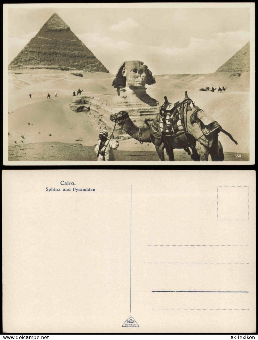 Kairo القاهرة Sphinx und Pyramiden; Einheimischer mit Kamel 1920
