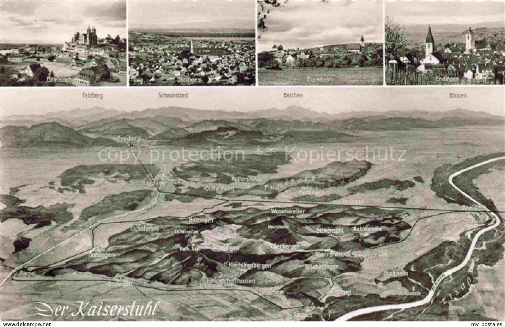 Kaiserstuhl Region Panoramakarte mit Breisach Ihringen Burkheim Endingen