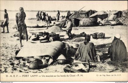 CPA N Djamena Fort Lamy Tschad, Markt am Chari, Menschen, Waren, Afrika