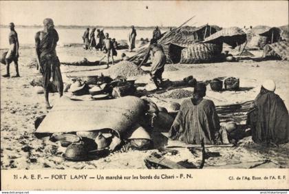 CPA N Djamena Fort Lamy Tschad, Markt am Chari, Menschen, Waren, Afrika