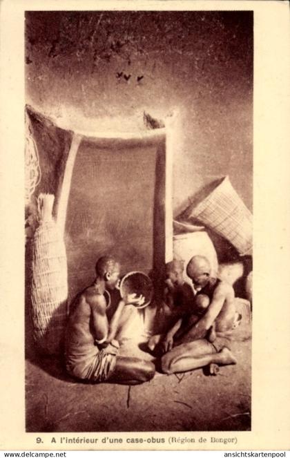 CPA Volkstypen Bongor Tschad, Case Obus, Menschen