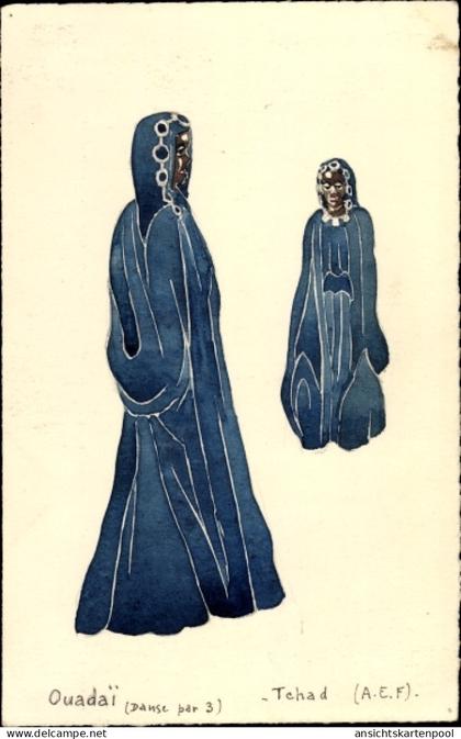 Handgemalt CPA Tschad, Ouadai, zwei Frauen