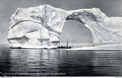 ICEBERG OFF LABRADOR SHOWING GRENFELL MISSION BOAT / RARE