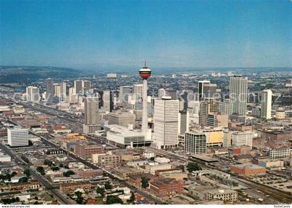 Calgary Aerial view of downtown Calgary depicting the Calgary Tower as a landmar