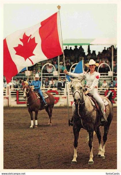 Calgary Alberta Canada Calgary-Stampede Colour-Guard Kanadische-Flagge Reiterin