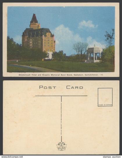Canada Old Postcard Bessborough Hotel Kiwanis Memorial Band Stand Saskatoon Sask