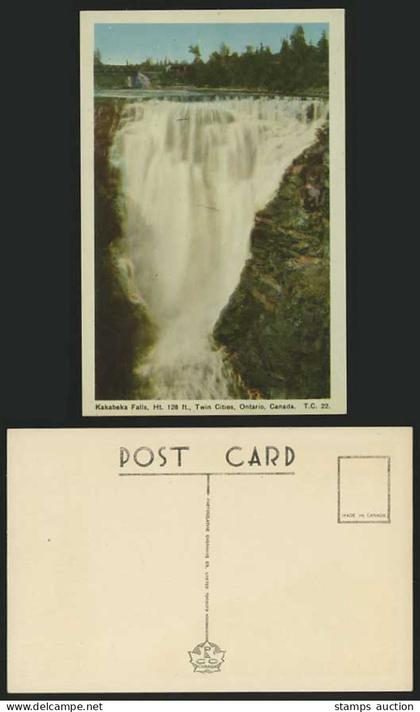 Canada ONTARIO Old Colour Postcard Kakabeka Falls 128 ft. Twin Cities Waterfalls