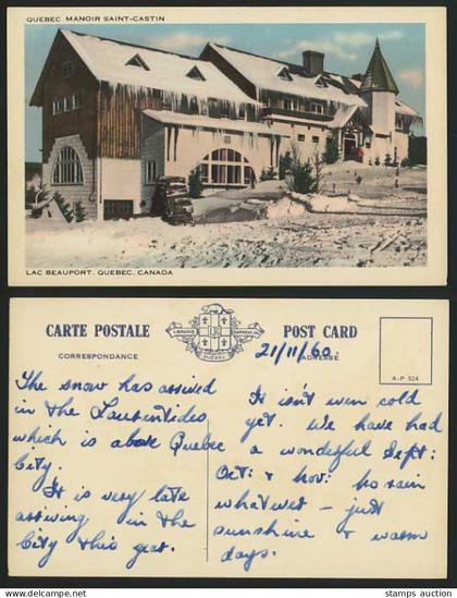 QUEBEC 1960 Postcard Manoir Saint-Castin / Lac Beauport