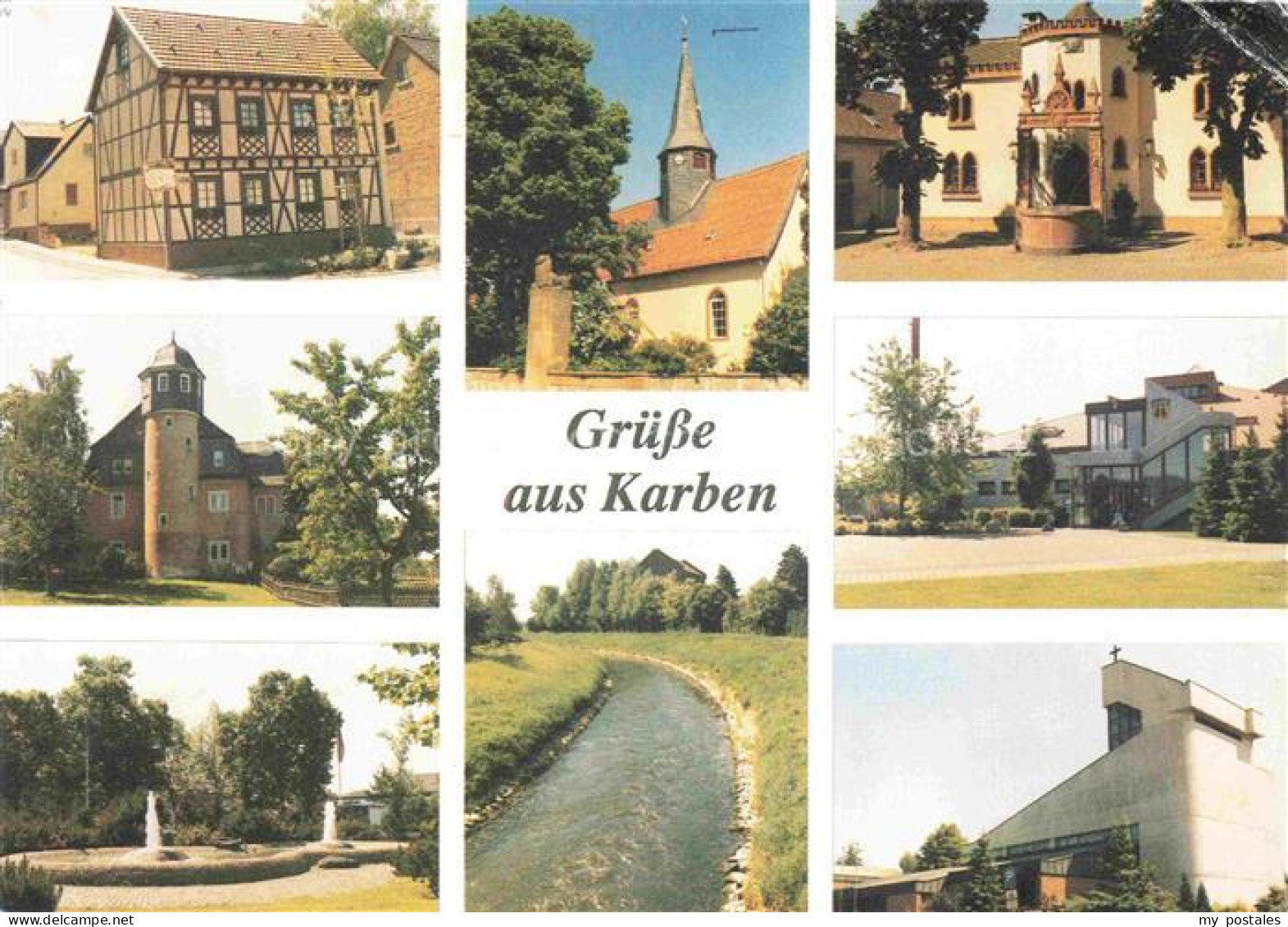 Karben Wetteraukreis Hessen Teilansichten Kirche Park Partie am Fluss