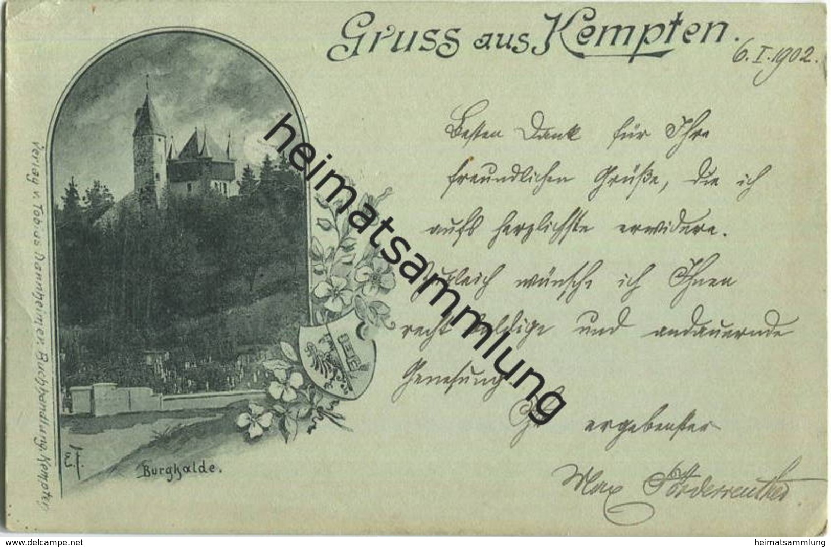 Kempten - Burghalde - signiert E F (Eugen Felle) - Verlag Tobias Dannheimer Kempten gel. 1902