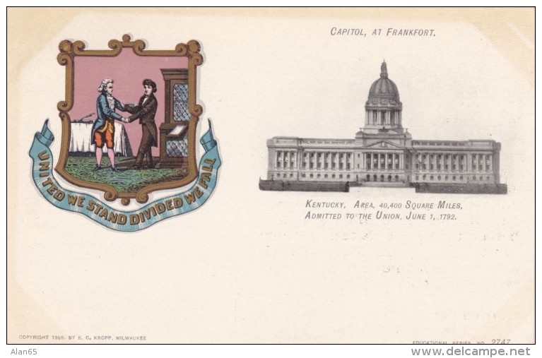 Kentucky State Capitol Building, Frankfort KY c1900s Vintage Postcard, Paducah KY Clothing Store Message on back