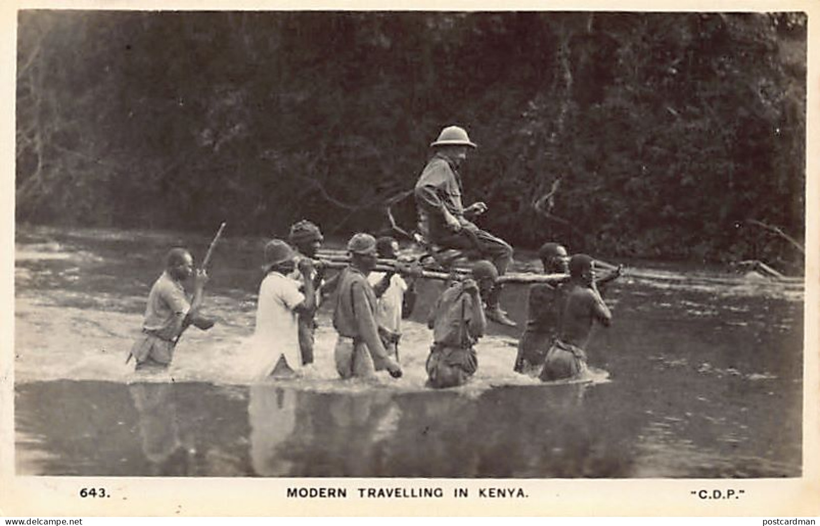 Kenya - Modern travelling in Kenya - Sedan chait fro river crossing - REAL PHOTO - Publ. C. D. Patel & Sons 643