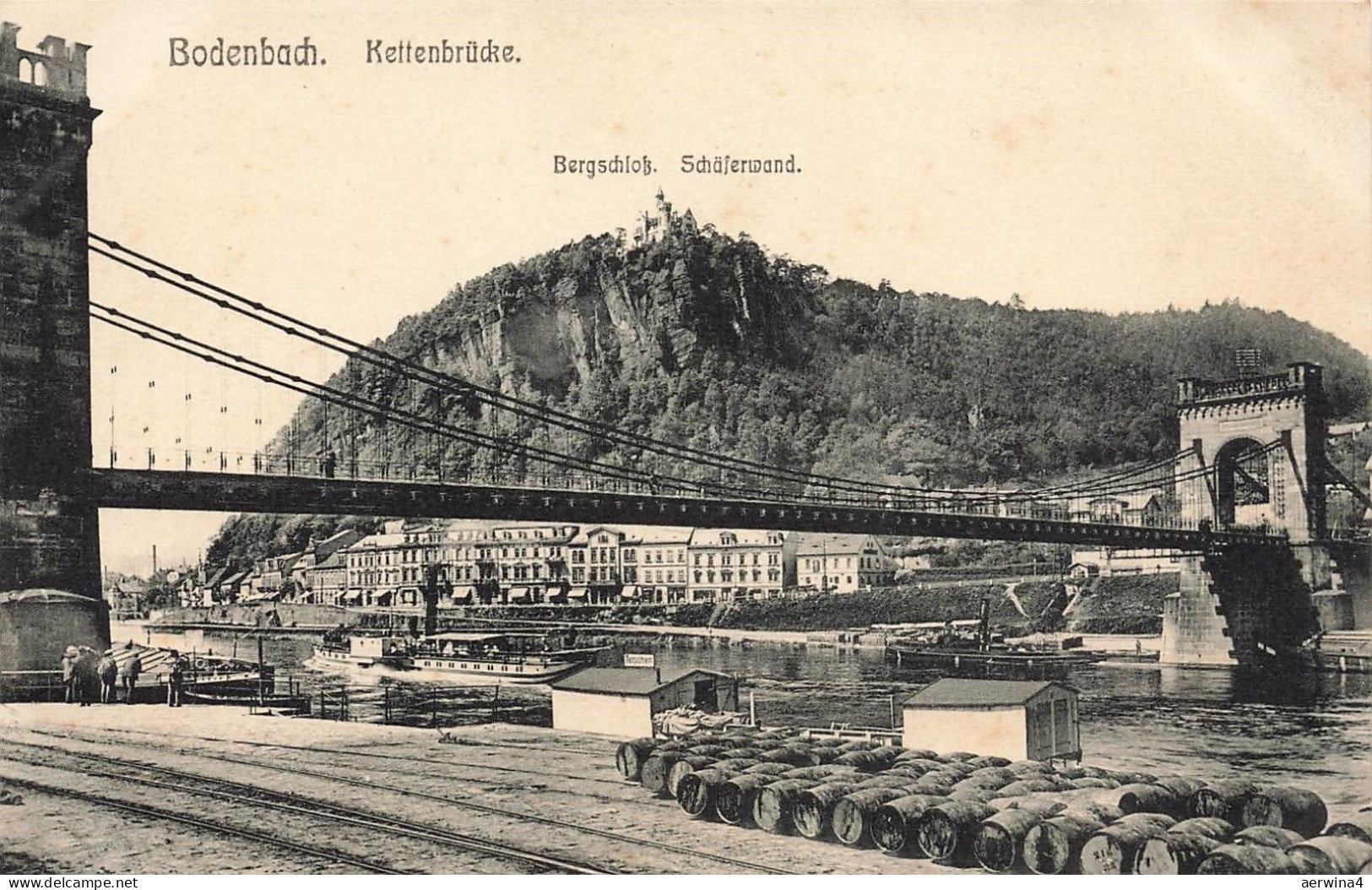 Kettenbrücke, Schäferwand und Bergschloss in Bodenbach Böhmen Postkarte AK