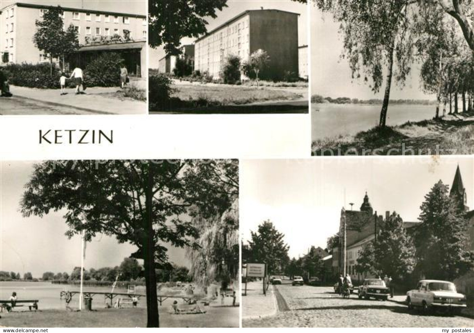 Ketzin Wohnsiedlung Plattenbauten Partie an der Havel Strassenpartie