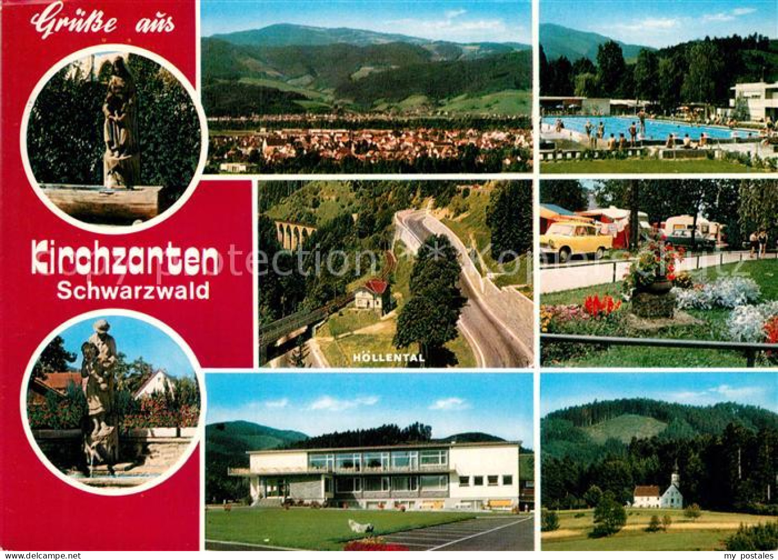 Kirchzarten Panorama Schwimmbad Hoellental Schule Kapelle Skulpturen