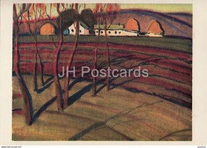 across Kyrgyzstan by V. Rogachev - Red Evening - illustration - 1979 - Russia USSR - unused