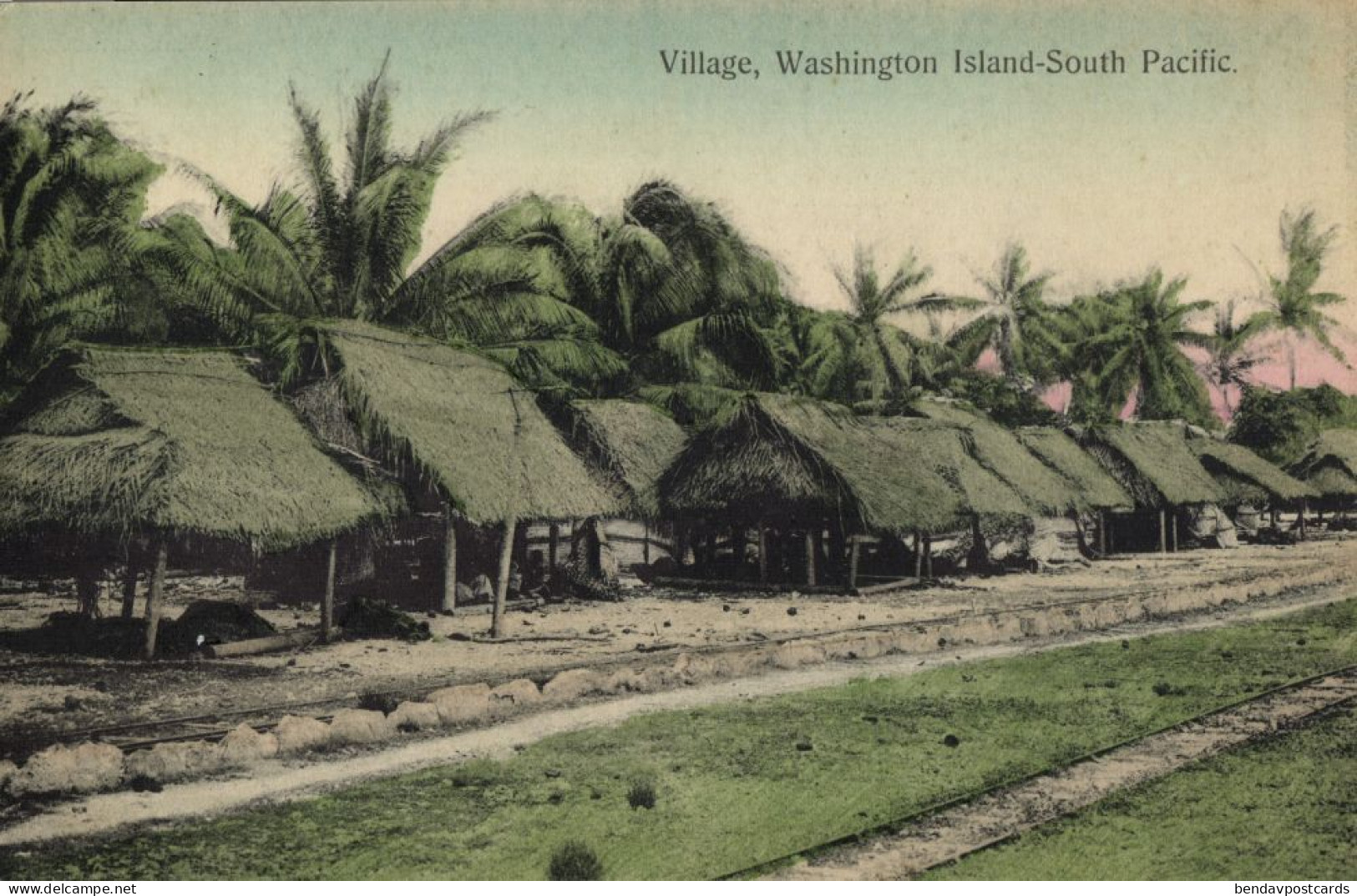 Kiribati, Washington Island, Teraina, Native Village (1910s) Micronesia Postcard