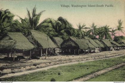 Kiribati, Washington Island, Teraina, Native Village (1910s) Micronesia Postcard