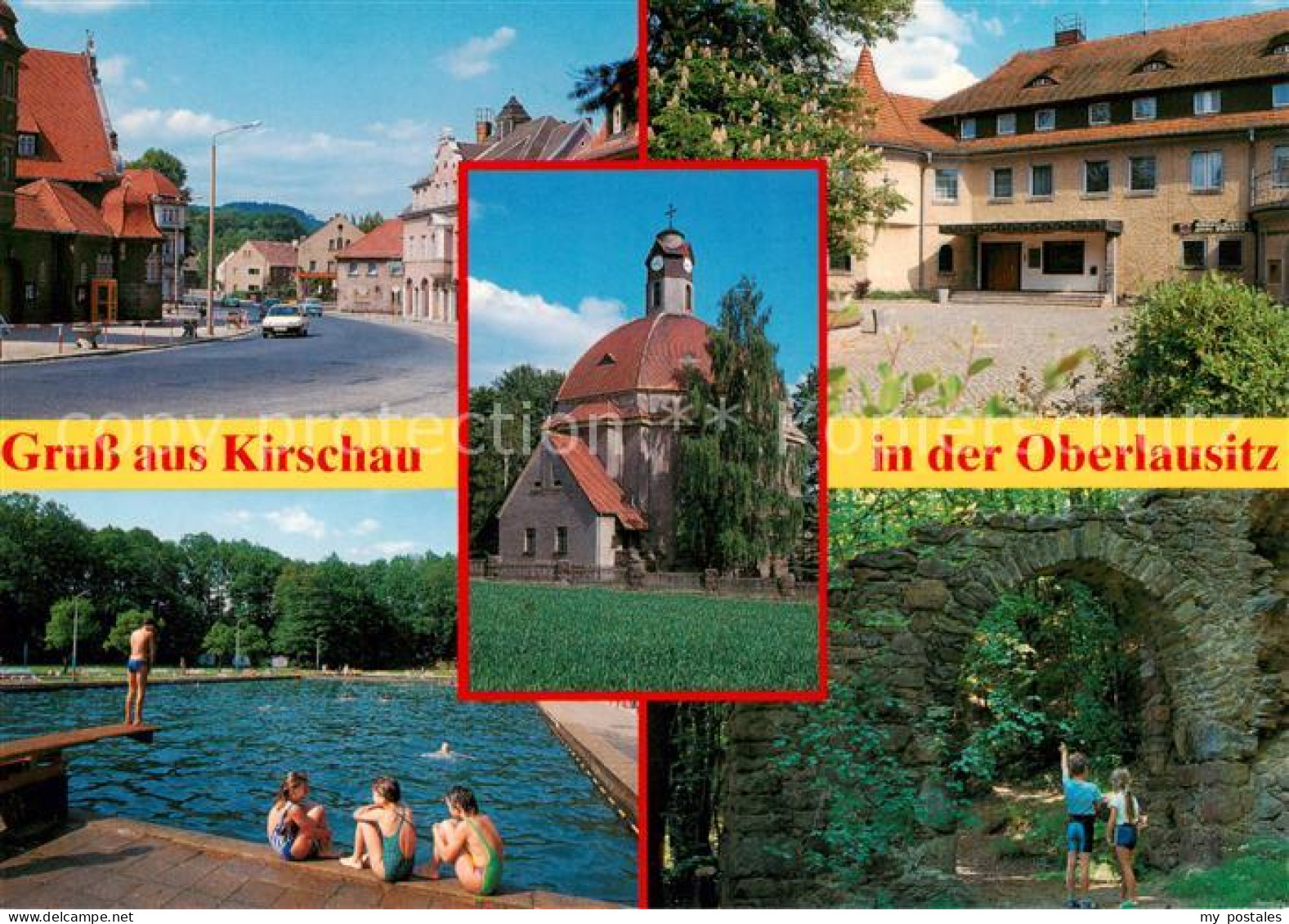 Kirschau Ortsansicht Kirche Schwimmbad Torbogen