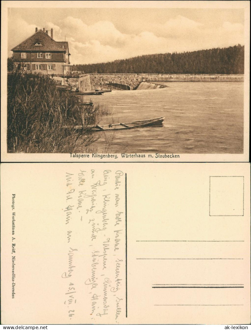 Klingenberg (Sachsen) Talsperre Klingenberg Wärterhaus mit Staubecken 1926