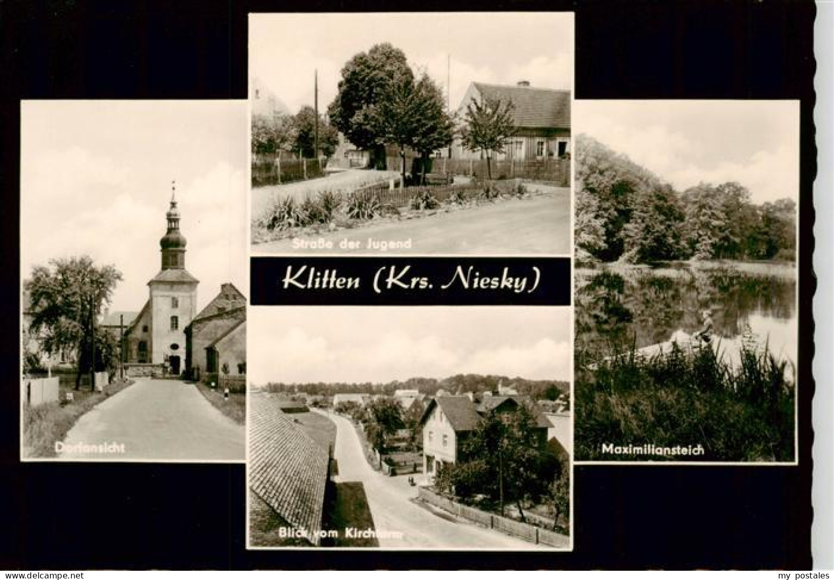 Klitten Sachsen Dorfansicht mit Kirche Strasse der Jugend Blick vom Kirchturm Ma