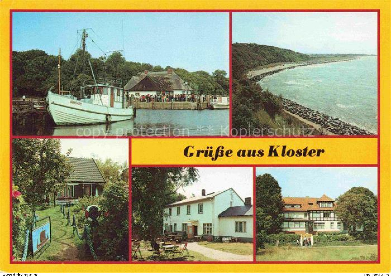 Kloster Hiddensee Hiddensee Hafen Fischerboot Steinwall Gaststaette-Enddorn HO-G