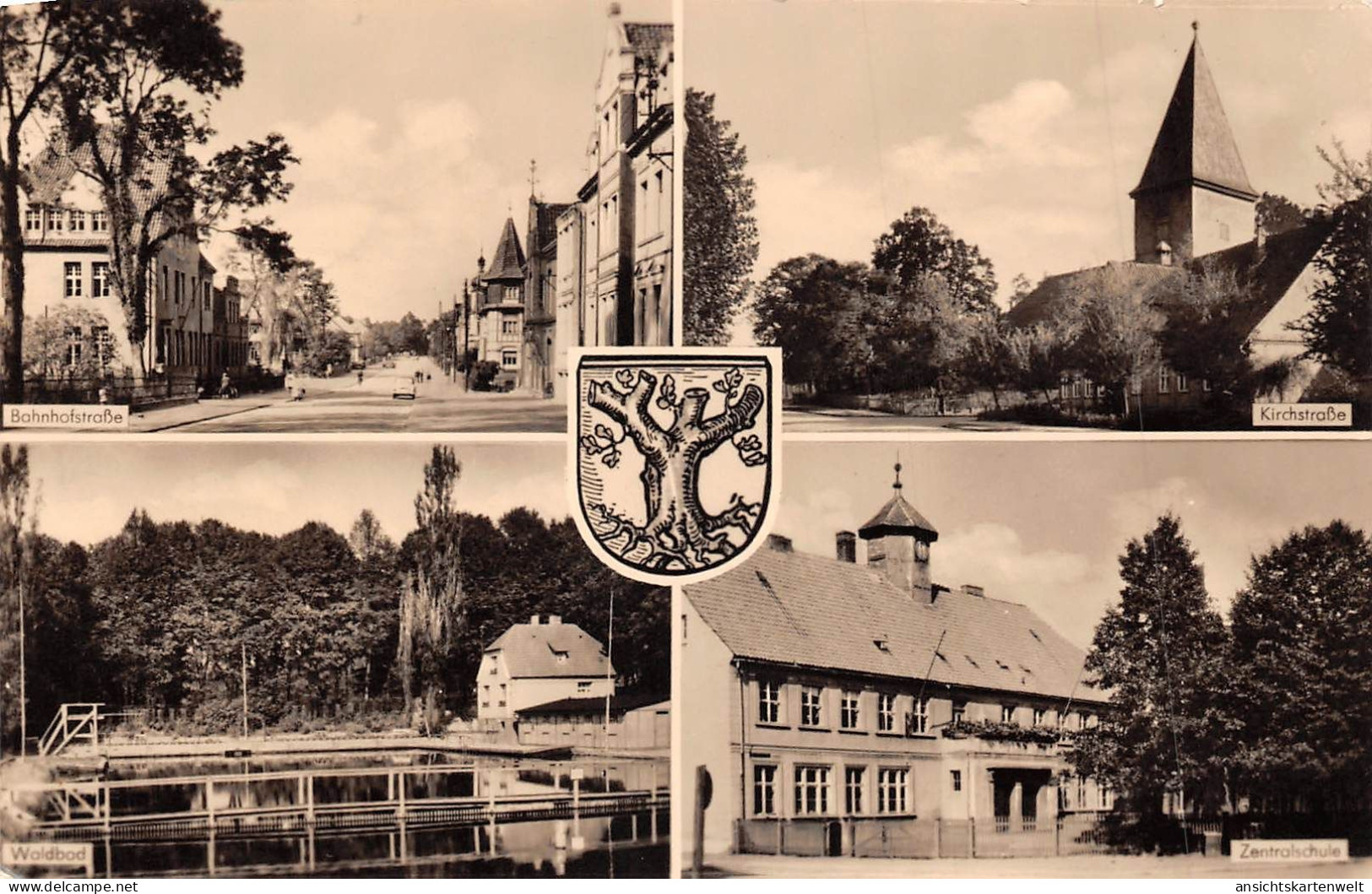 Klötze (Altmark) Bahnhofstraße Kirchstraße Schule Waldbad gl1961 #171.648