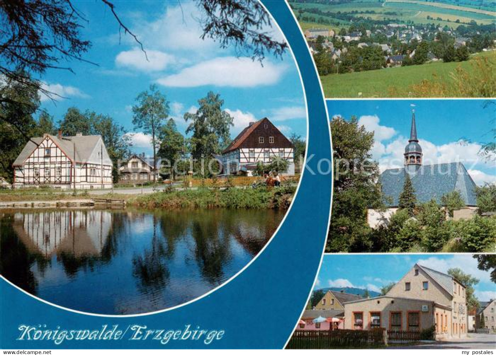 Koenigswalde Erzgebirge Fachwerkhaeuser Panorama Kirche Strassenpartie