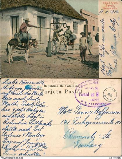 Barranquilla Colombia Filling Barrels, Wasser-Station Einheimische Natives 1910