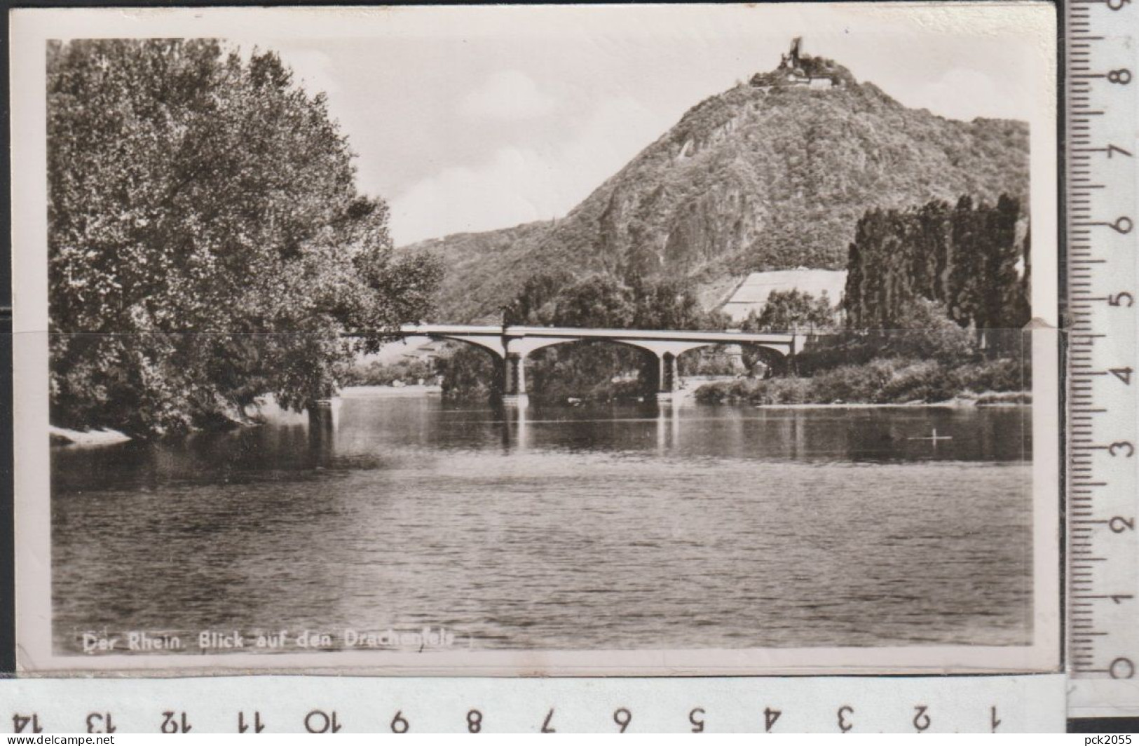 Königswinter - der Rhein Blick auf den  Drachenfels ,gelaufen1993 ( AK 4350 )