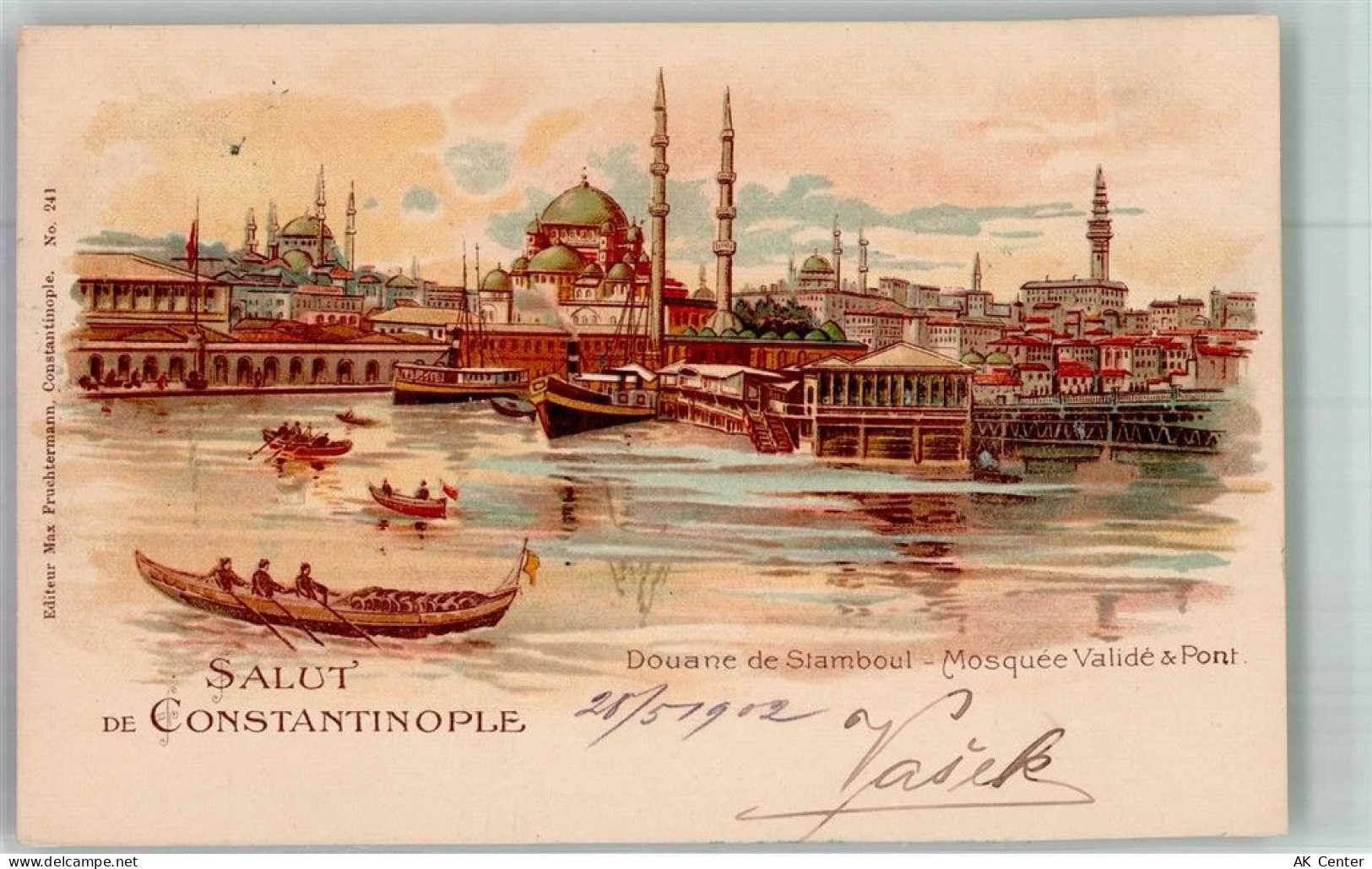 Konstantinopel Istanbul 1902 Lithographie Moschee Valide und Brücke Gren... - 13673549