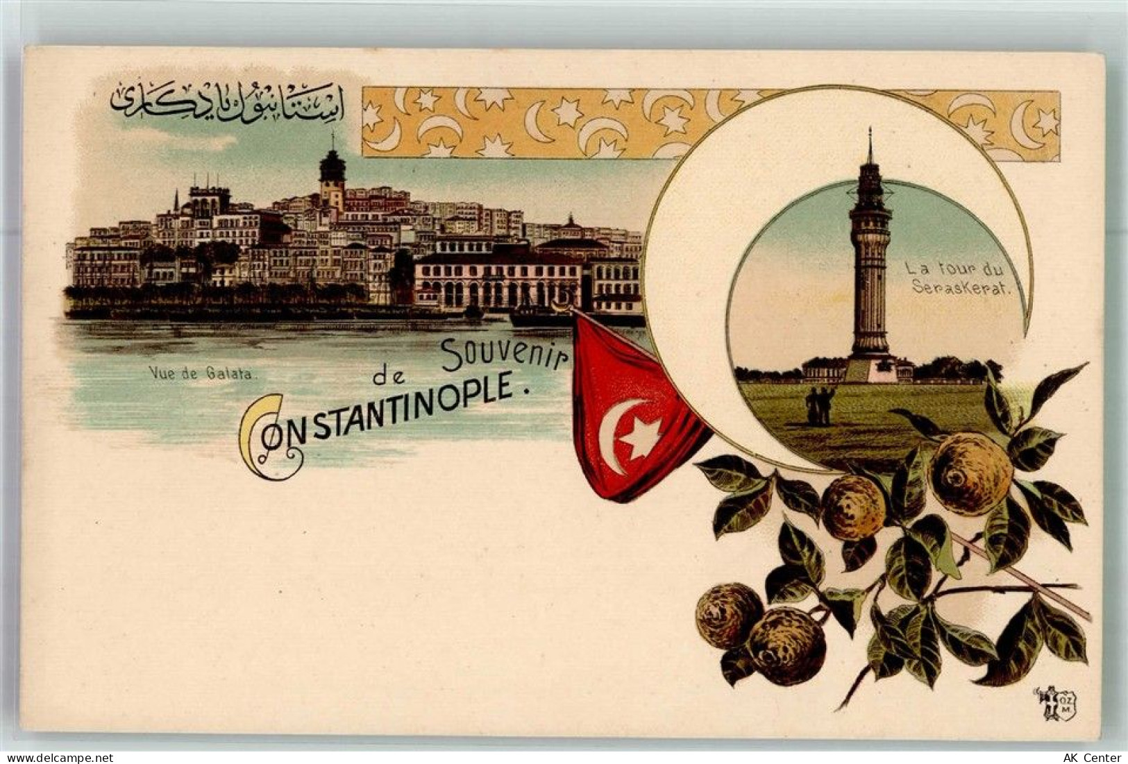 Konstantinopel Istanbul Lithographie blick nach Galata Denkmal Säule - 13672978