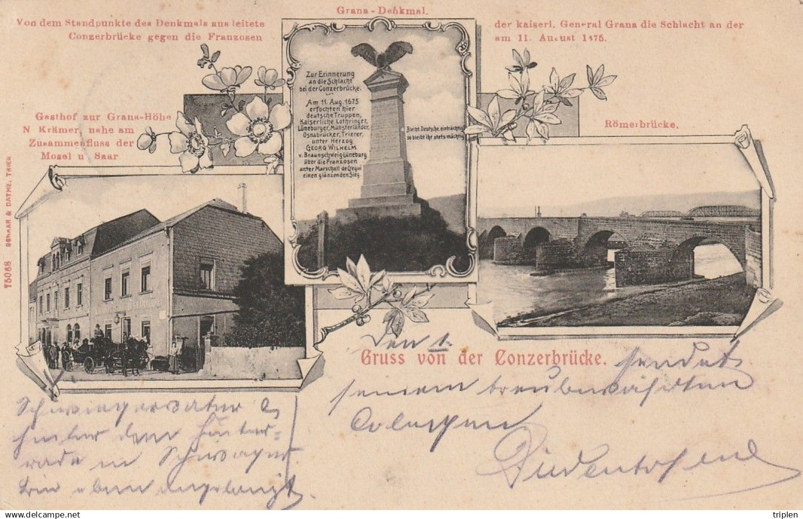 Konz - Gruss von der Conzerbrücke - Gasthof zur Grana Höhe, Grana Denkmal