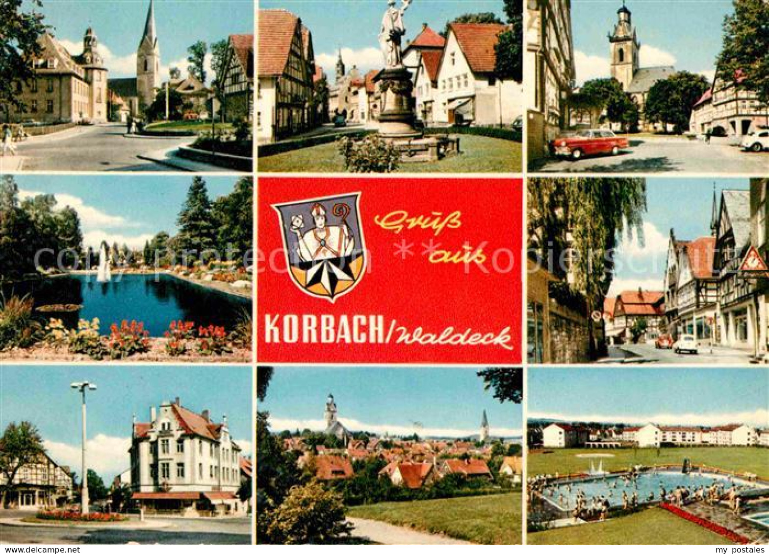 Korbach Teilansichten Kirche Denkmal Teich Freibad