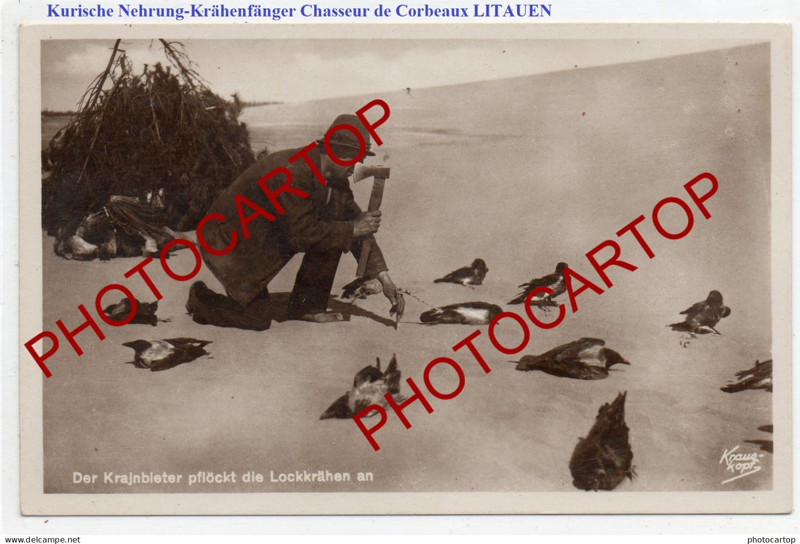 KRÄHENBEIßER-KRAJNBIETER-Chasseur de CORBEAUX-Kurische Nehrung-CARTE PHOTO Allemande-LITAUEN