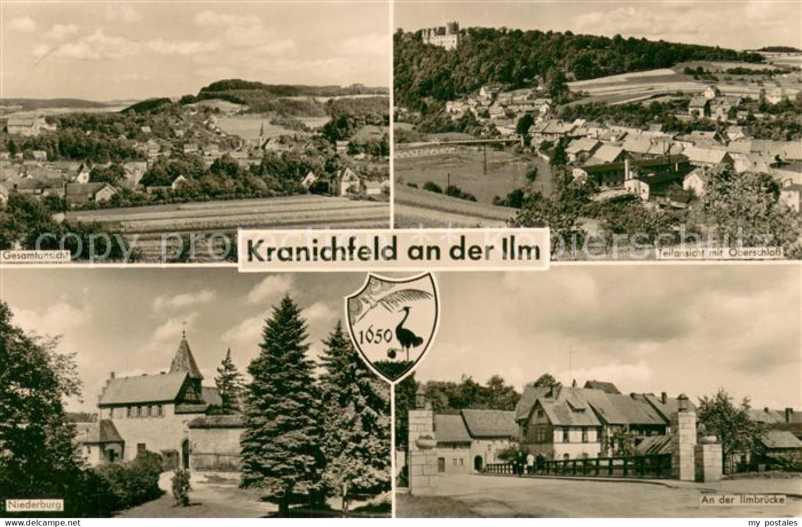 Kranichfeld Panorama Teilansicht mit Oberschloss Niederburg An der Limbrueck