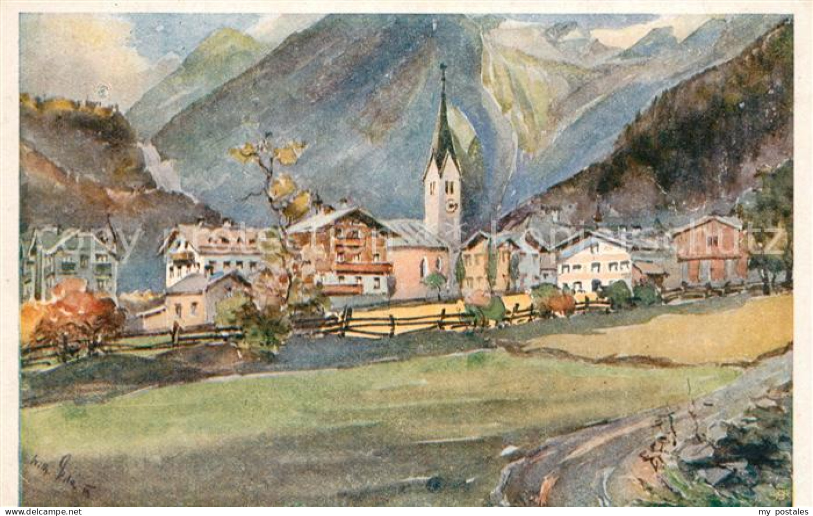 Krimml Ortsansicht Kuenstlerkarte