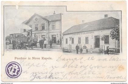 Croatia (Kroatië) - Pozdrav iz Nove Kapele (Nova Kapela) - 1900 - Stanica Bahnhof Station Gare Statie - Lokomotiva Vlak