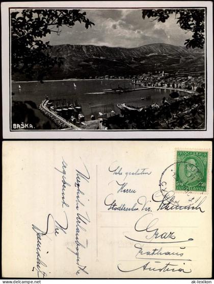 Postcard Weschke Baška (Kroatien) Bescanuova Stadt Hafen 1936  Kroatien Croatia