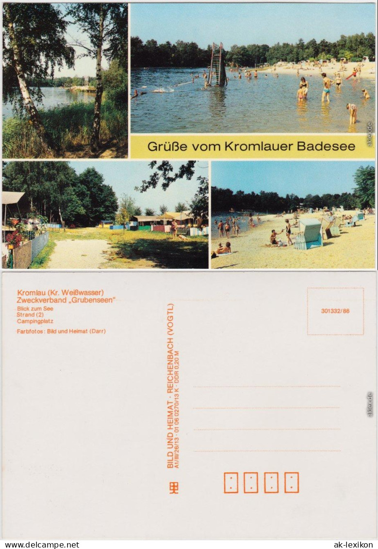 Kromlau Gablenz (Oberlausitz)  Blick zum See, Strand (2), Campingplatz 1988