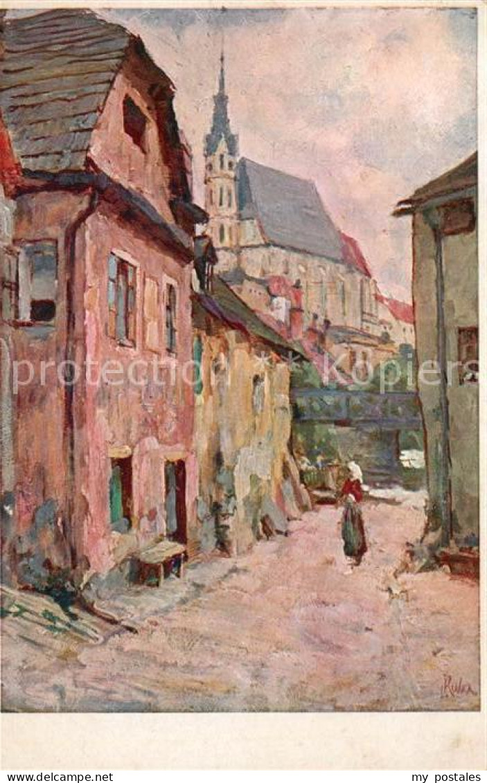 Krumlov Ortspartie Kuenstlerkarte L. Kuba