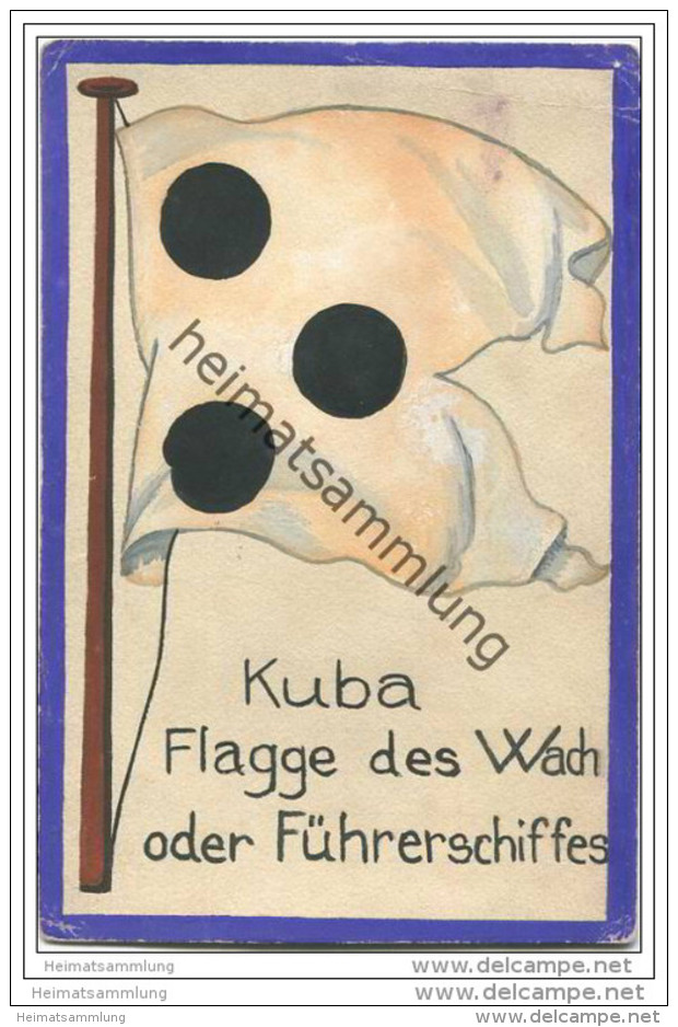 Kuba - Flagge des Wach- oder Führerschiffes - keine Ansichtskarte Grösse ca. 14 X 9 cm etwa 1920 handgemalt