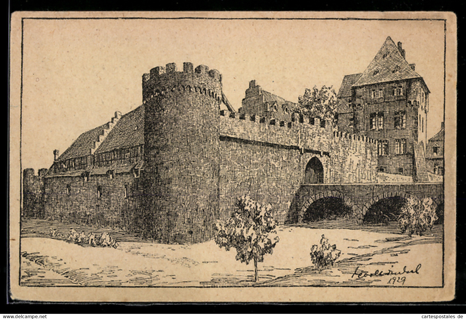 Künstler-AK Bingenheim /Wetterau, Partie am Schloss