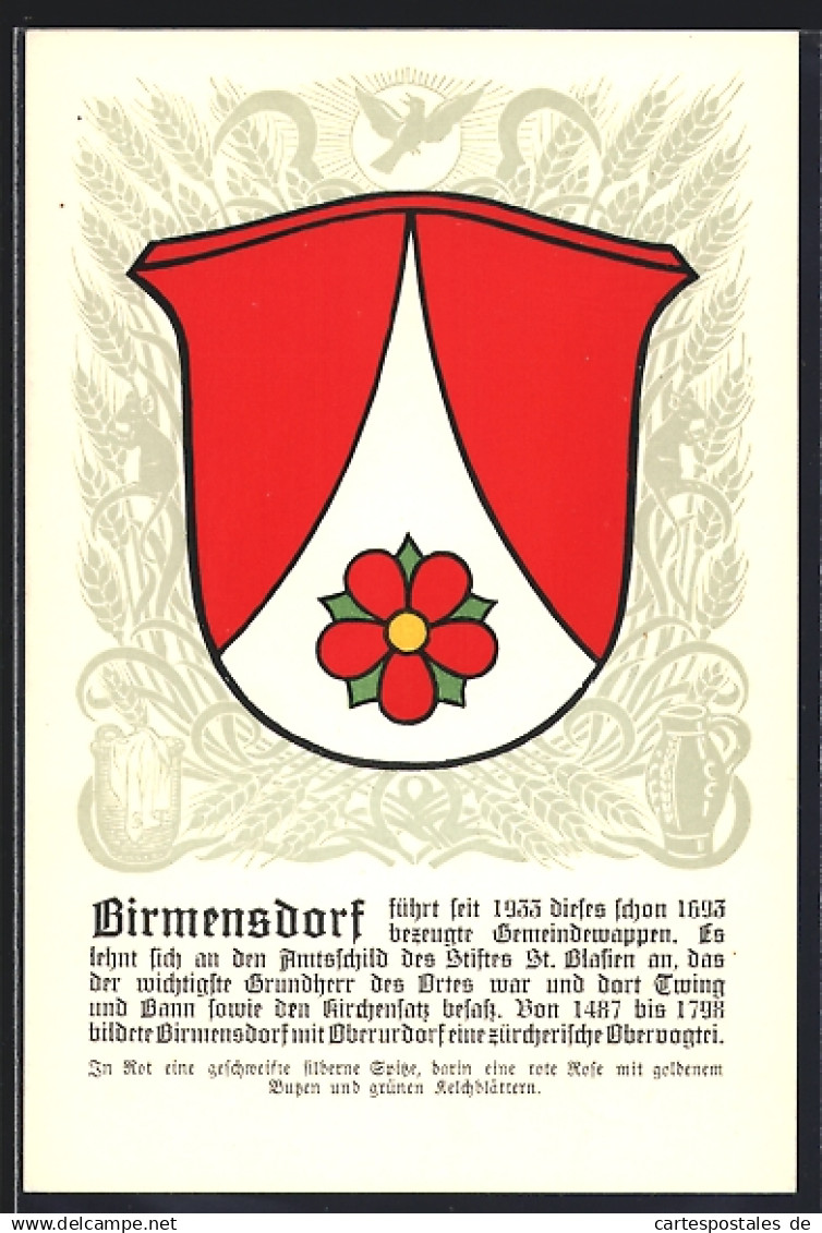 Künstler-AK Birmensdorf, Wappen mit roter Rose