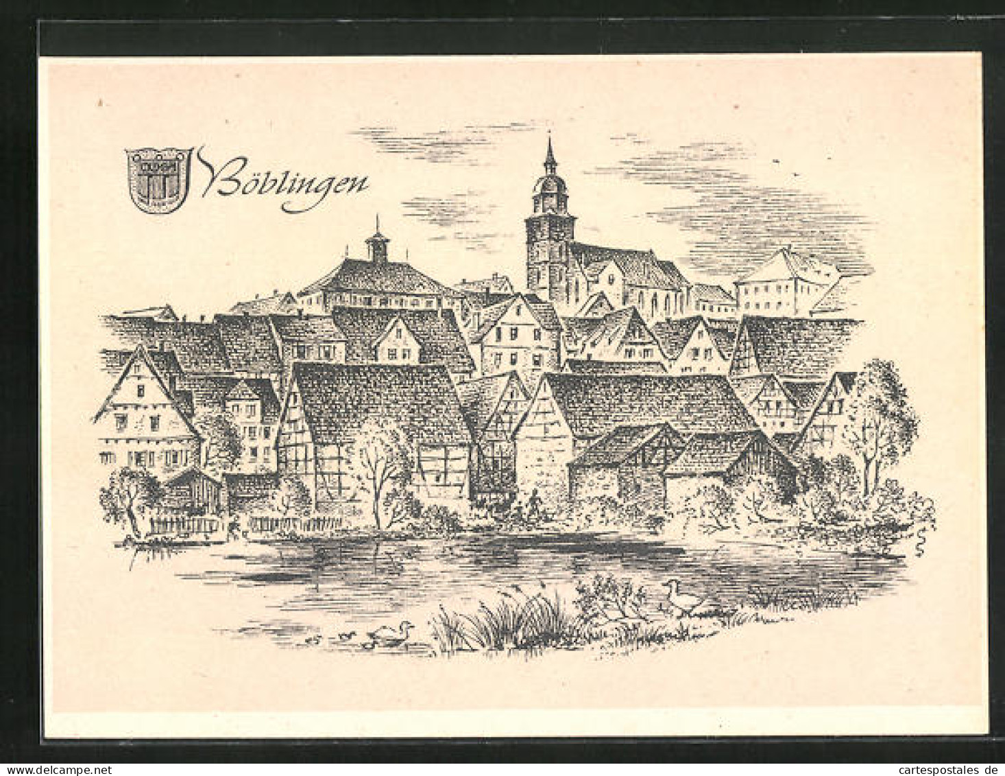 Künstler-AK Böblingen /Baden Württemberg, Ortspartie