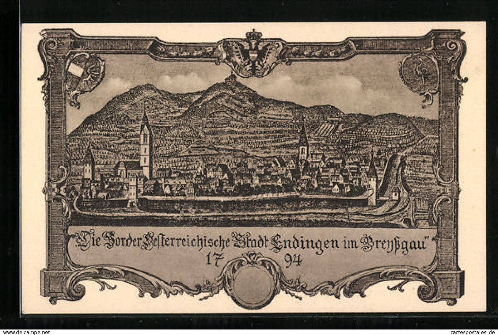 Künstler-AK Endingen, Teilansicht mit Kirche